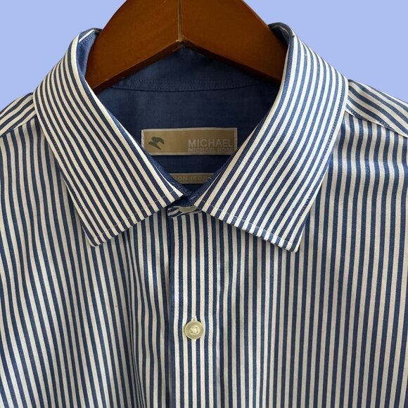 Michael Kors Dress Shirt Adult Blue Striped Button Down Non Iron Easy Care - Picture 5 of 10